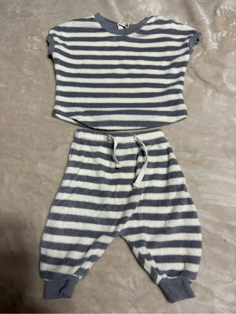 Quincy Mae Gray and Cream Striped Kids Matching Set